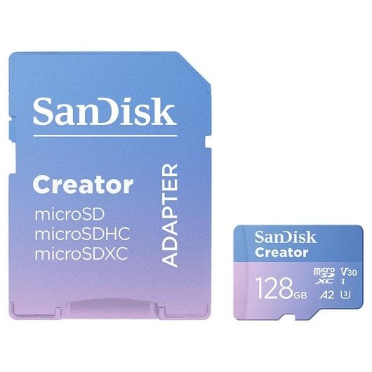 Carte microSD Sandisk Creator SDSQXAA-128G-GN6MS 128GB UHS-I U3 V30 adaptateur SD