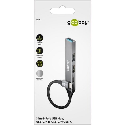 Hub Goobay 4 ports 5000 Mbit/s modèle 74459 USB-C aluminium