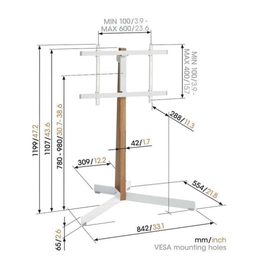 TV Stand Vogel's TVS 3695 Holz Weiss Höhenverstellbar Drehbar 40-77 Zoll