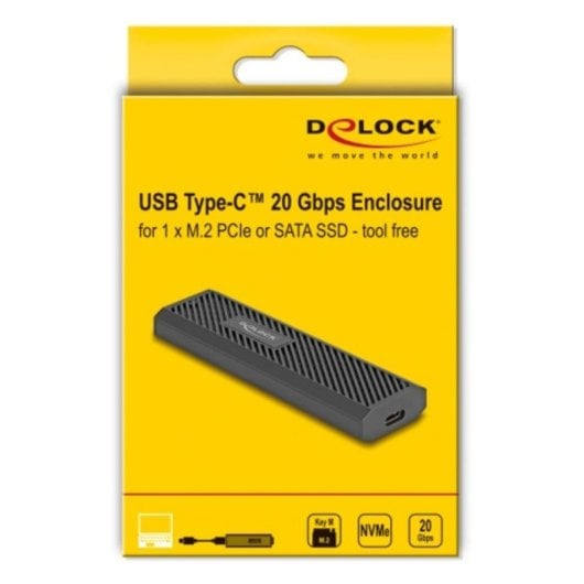 Box SSD DeLock 42031 M.2 Alluminio Plastica Nero USB-C NVMe SATA