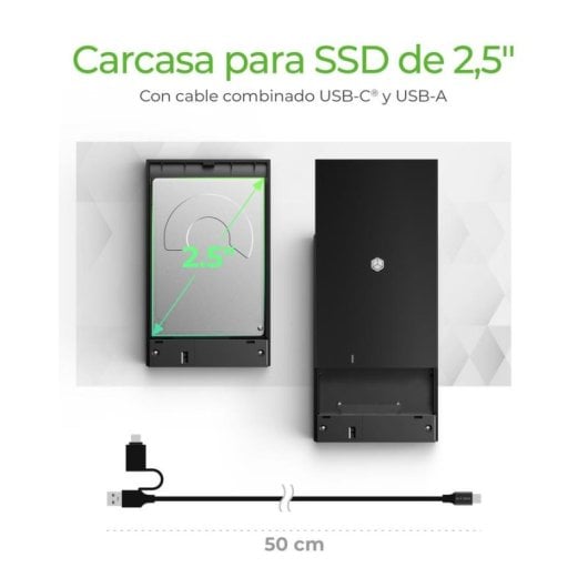 Caixa SSD Externa ICY BOX IB-200T-C3 2.5" Plástico Preto USB-C SATA Plug and Play