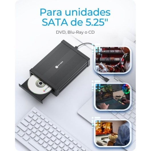 Caixa ODD ICY BOX IB-525-U3 5.25" Alumínio/Plástico Preto USB Tipo C