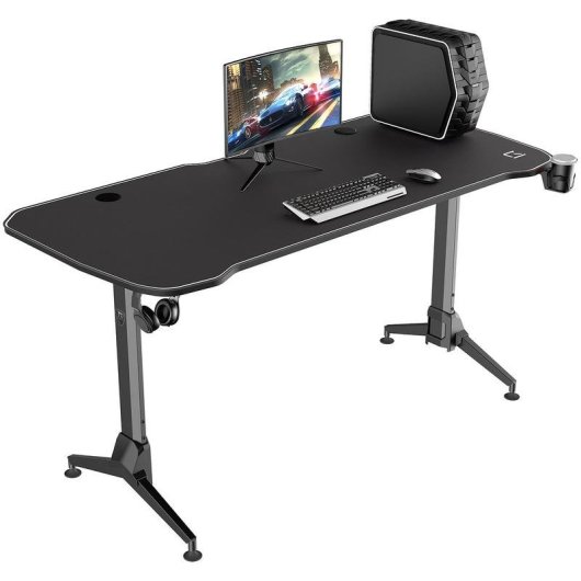 Mesa Gaming REKT 160cm Métal Hauteur Réglable Passe-câbles Support casque