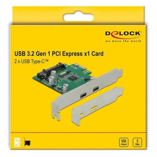 Placa DeLock 90493 PCIe x1 2 x USB-C 5Gbps Full Height/Low Profile