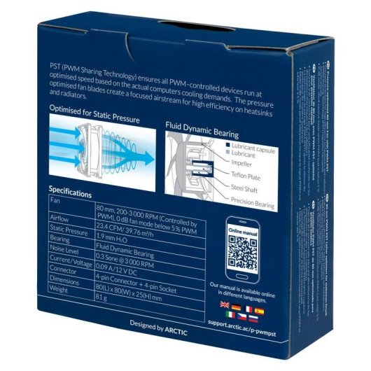 Refrigerazione Aria Arctic 80mm P8 PWM PST Nero Sincronizzazione PST