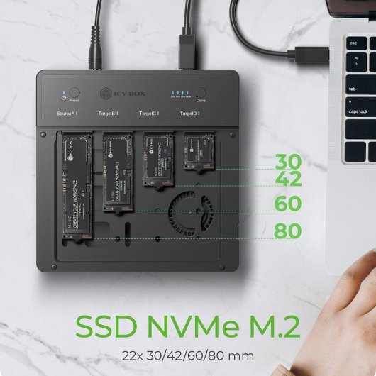 Base di connessione ICY BOX IB-4013MCL-C4 M.2 NVMe USB4 Alluminio Clonazione 1:3