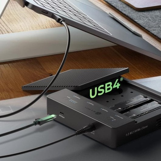 Base di connessione ICY BOX IB-4013MCL-C4 M.2 NVMe USB4 Alluminio Clonazione 1:3