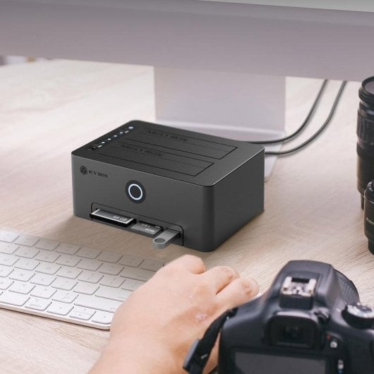 Base de conexión ICY BOX IB-1233CL-CR para discos duros SATA 2 bahías clonación USB 3.0