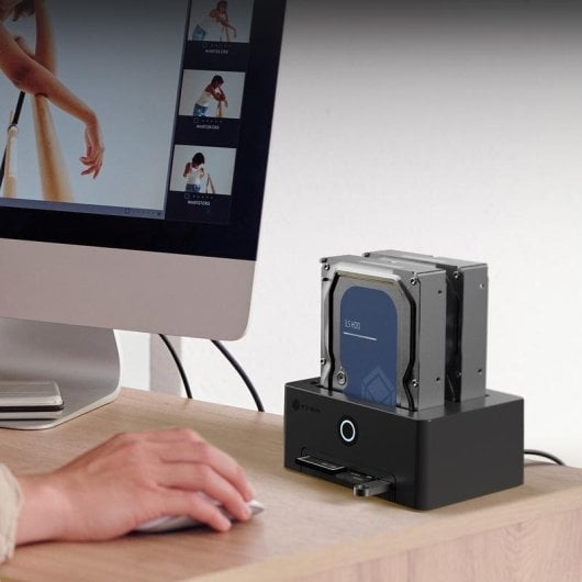 Base de conexión ICY BOX IB-1233CL-CR para discos duros SATA 2 bahías clonación USB 3.0