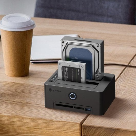 Base de conexión ICY BOX IB-1233CL-CR para discos duros SATA 2 bahías clonación USB 3.0