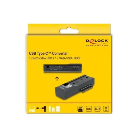 Base di connessione DeLock 64253 SSD M.2 NVMe SATA HDD 2,5" 3,5" USB-C