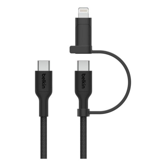 Cable USB-C Belkin CAC003HQ1.5MBK 2 en 1 con Lightning y carga rápida 1,5 m negro