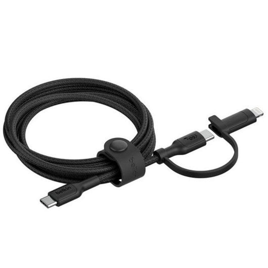 Cable USB-C Belkin CAC003HQ1.5MBK 2 en 1 con Lightning y carga rápida 1,5 m negro
