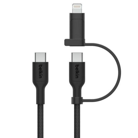 Cable USB-C Belkin CAC003HQ1.5MBK 2 en 1 con Lightning y carga rápida 1,5 m negro