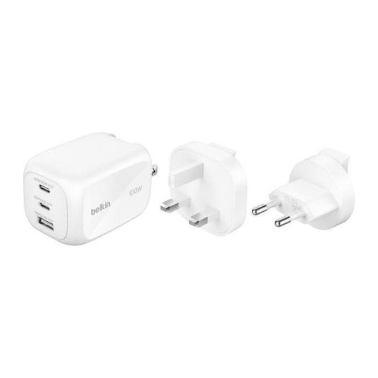 Chargeur Belkin WCH016hqWH 100W 2x USB-C 1x USB-A GaN compact blanc