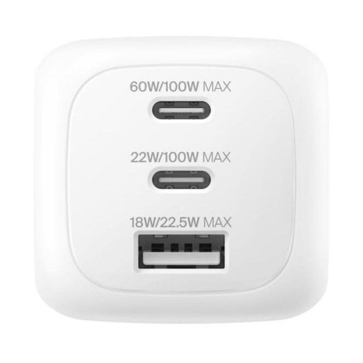 Chargeur Belkin WCH016hqWH 100W 2x USB-C 1x USB-A GaN compact blanc