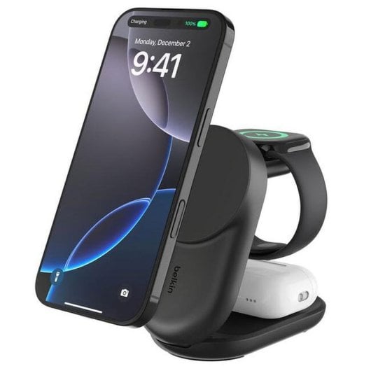 Carregador Belkin WIZ037KQBK Qi2 UltraCharge 3 em 1 25W Dobrável Magnético Preto