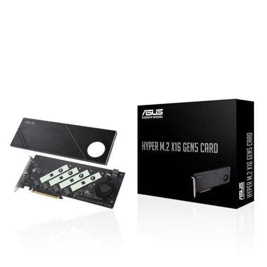 Tarjeta de Rede ASUS Hyper M.2 x16 Gen5 PCIe 5.0 512Gbps 4xM.2 Ventoinha Ativa