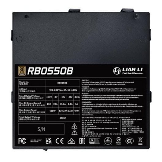 Fuente de Alimentación Lian Li RB 550W 80PLUS Bronze ATX 3.1