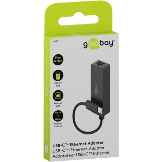 Adaptador USB-C Goobay 76579 a RJ45 Ethernet 0,1 m Negro