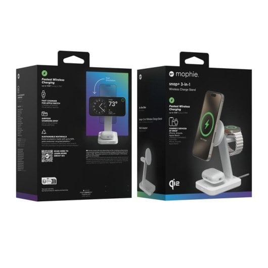 Chargeur sans fil Mophie Snap+ 3-in-1 Stand 15 W Blanc MagSafe USB