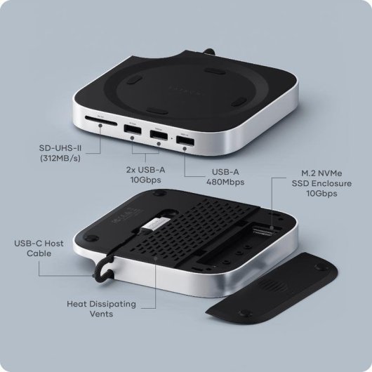 Base per portatile Satechi ST-GNMMES USB-C Lettore SD SSD NVMe Argento