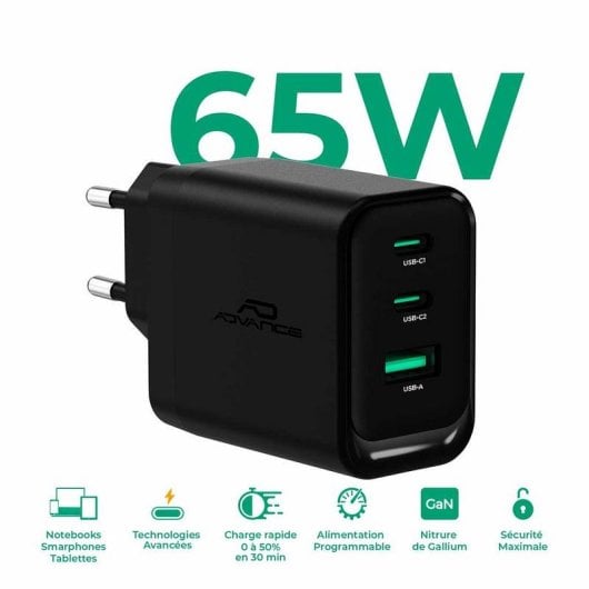 Chargeur Advance PD-N65 QuickFlex 65W 2x USB-C + USB-A GaN Power Delivery 3.0