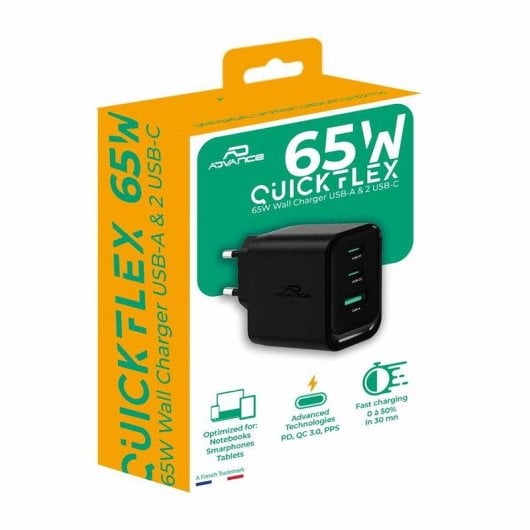 Chargeur Advance PD-N65 QuickFlex 65W 2x USB-C + USB-A GaN Power Delivery 3.0