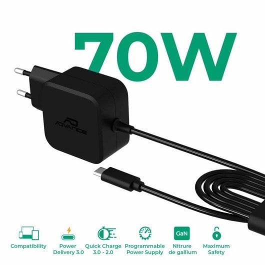 Chargeur universel Advance PD-N70U 70W USB-C GaN Compact 6 embouts