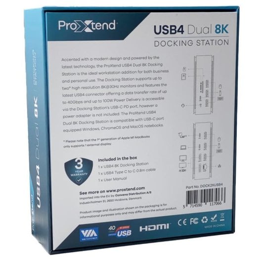 Estação de acoplamento ProXtend DOCK2XUSB4 USB4 Dual 8K Alumínio Cinzento