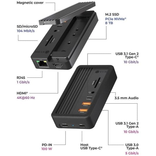 Base di connessione ICY BOX IB-DK4072M-CU31 SSD M.2 NVMe USB-C 10Gbps 100W HDMI