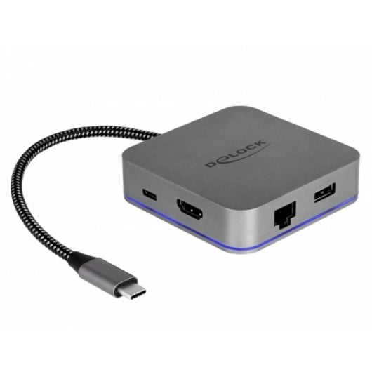 Estación dock DeLock 87742 USB-C HDMI RJ-45 USB-A PD 87W LED gris metálica