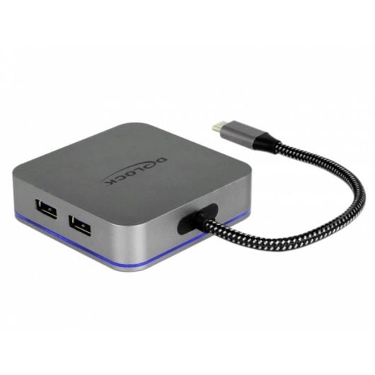 Estación dock DeLock 87742 USB-C HDMI RJ-45 USB-A PD 87W LED gris metálica