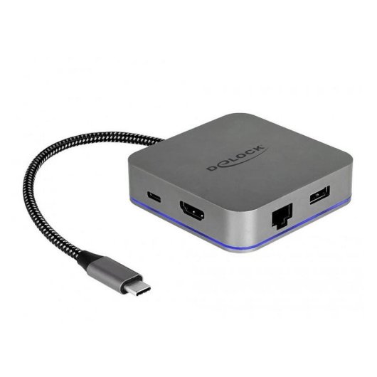 Estación dock DeLock 87742 USB-C HDMI RJ-45 USB-A PD 87W LED gris metálica
