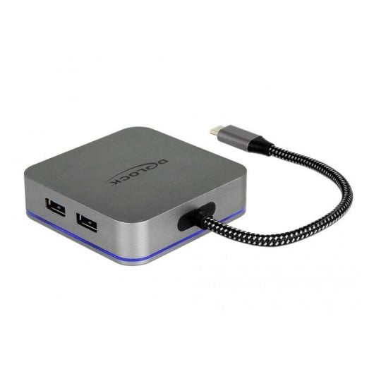 Estación dock DeLock 87742 USB-C HDMI RJ-45 USB-A PD 87W LED gris metálica