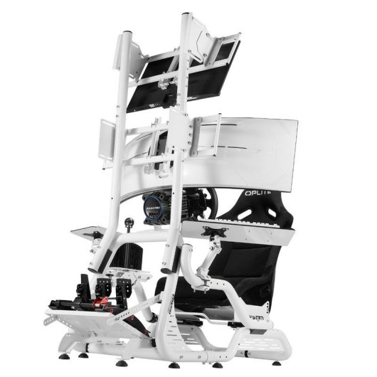 Support Moniteur OPLITE GTR S8 E-Sport Blanc Structure Acier Réglable 49"/57" VESA