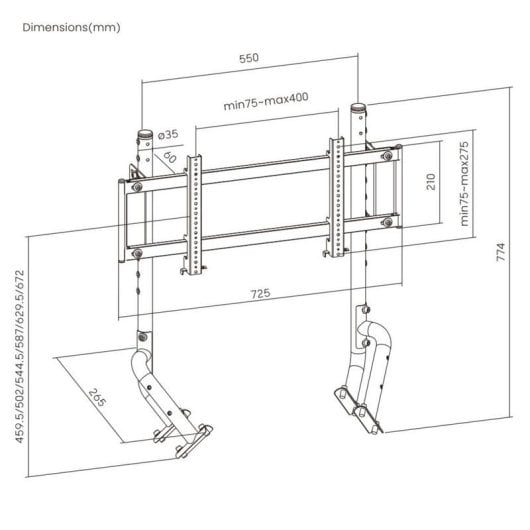 Support de moniteur Oplite OP-R8-ETSM acier hauteur réglable 57 pouces noir