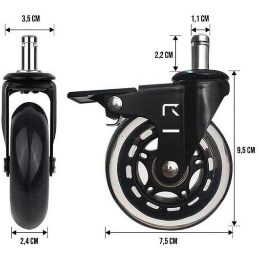 Roue REKT ROLLER-BREAK-BK roue en caoutchouc jeu de 5, compatible parquet et moquette
