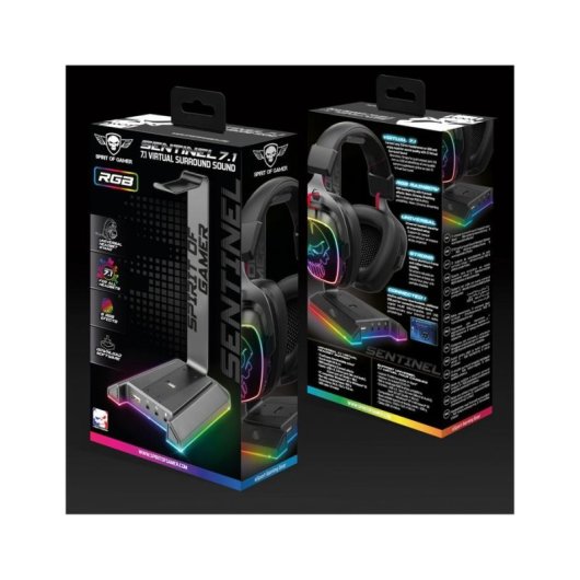 Support casque Spirit of Gamer Sentinel 7.1 RGB double USB audio 3,5 mm