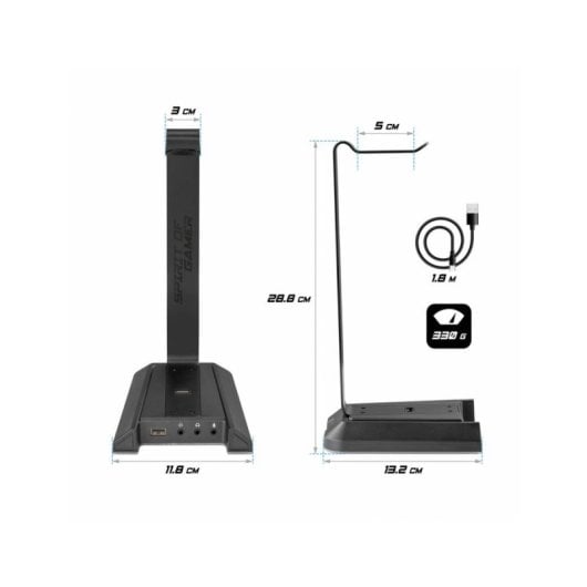 Support casque Spirit of Gamer Sentinel 7.1 RGB double USB audio 3,5 mm