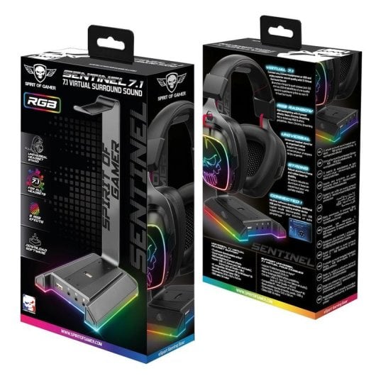 Support casque Spirit of Gamer Sentinel 7.1 RGB double USB audio 3,5 mm