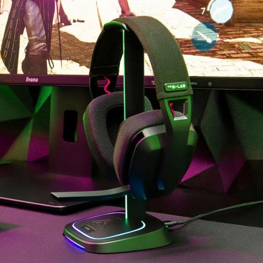 Supporto cuffie The G-Lab K-Stand Neon RGB HUB USB base antiscivolo Nero