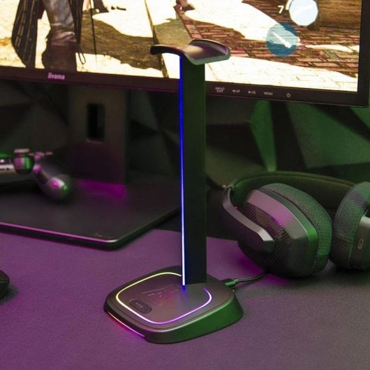 Supporto cuffie The G-Lab K-Stand Neon RGB HUB USB base antiscivolo Nero