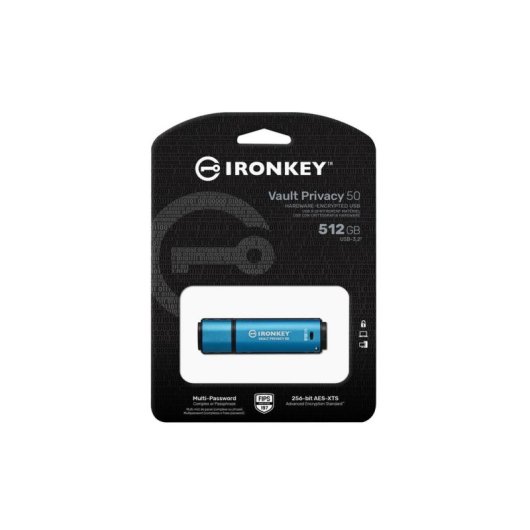 Unidade Flash Kingston IronKey IKVP50 512GB USB 3.2 Gen 1 AES-256 FIPS 197 IPX8