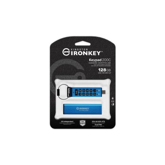 Pen USB Kingston IronKey Keypad 200C 128GB Segurança IP68 Azul