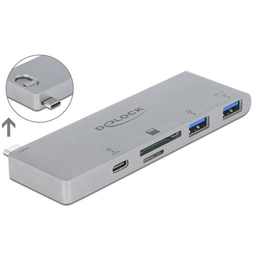 Station d'accueil DeLock 64078 USB-C 3 ports, lecteur SD MicroSD, Power Delivery 100W