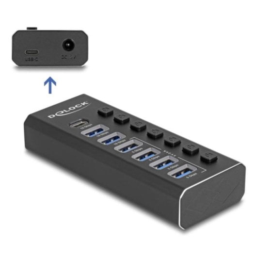 Hub DeLock 7 porte USB 10 Gbps modello 64326 in metallo con alimentazione AC