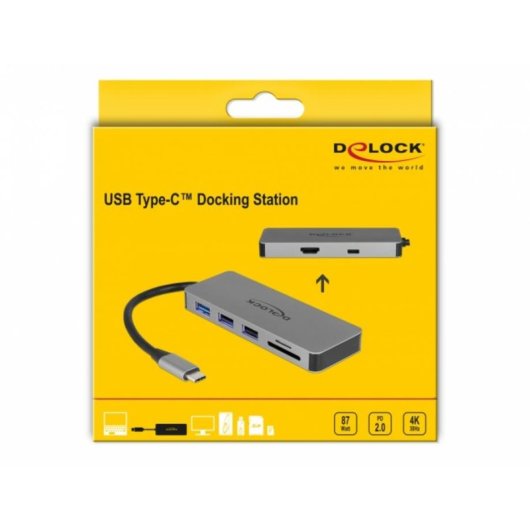 Base para portátil DeLock 87743 USB-C HDMI SD Lector 87 W PD Metal Gris