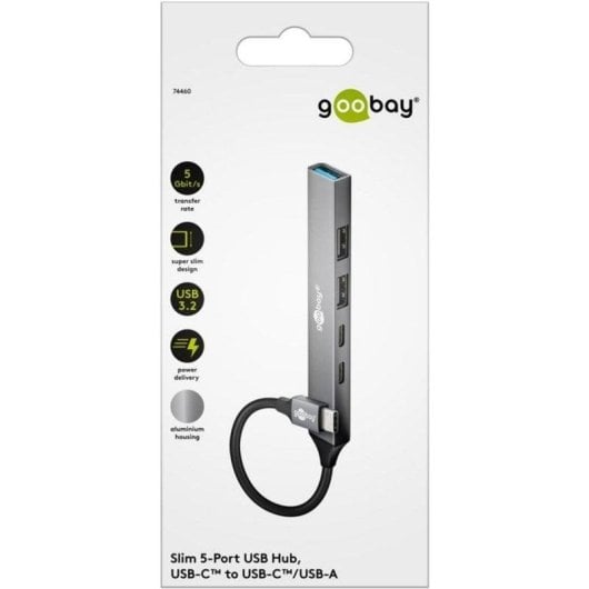 Hub Goobay 5 Ports USB 5000 Mbit/s Modell 74460 Aluminium kompakt