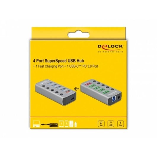 Hub DeLock 6 porte USB 5 Gbps modello 63263 con alimentazione, PD e switch